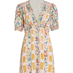 NWT Saloni dress
Lea Puff-Sleeve Floral-Striped Minidress